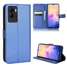 Leather Case Stands Flip Cover Holder BY1 for Vivo Y55s (2021) Blue