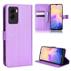 Leather Case Stands Flip Cover Holder BY1 for Vivo Y55s (2021) Purple