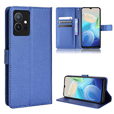 Leather Case Stands Flip Cover Holder BY1 for Vivo Y55s 5G Blue