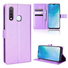 Leather Case Stands Flip Cover Holder BY1 for Vivo Y5s Purple