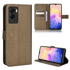 Leather Case Stands Flip Cover Holder BY1 for Vivo Y72t Brown