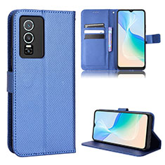 Leather Case Stands Flip Cover Holder BY1 for Vivo Y76 5G Blue