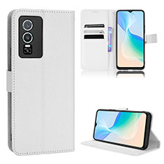 Leather Case Stands Flip Cover Holder BY1 for Vivo Y76 5G White