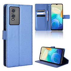 Leather Case Stands Flip Cover Holder BY1 for Vivo Y76s 5G Blue