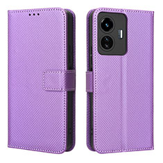 Leather Case Stands Flip Cover Holder BY1 for Vivo Y77 5G Purple