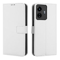 Leather Case Stands Flip Cover Holder BY1 for Vivo Y77e 5G White