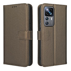 Leather Case Stands Flip Cover Holder BY1 for Xiaomi Mi 12T 5G Brown