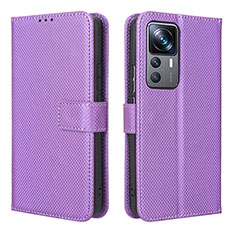 Leather Case Stands Flip Cover Holder BY1 for Xiaomi Mi 12T 5G Purple