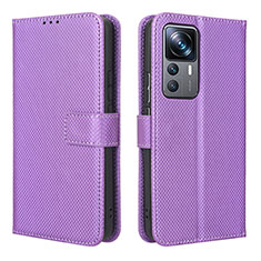 Leather Case Stands Flip Cover Holder BY1 for Xiaomi Mi 12T Pro 5G Purple