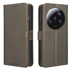 Leather Case Stands Flip Cover Holder BY1 for Xiaomi Mi 13 Ultra 5G Brown