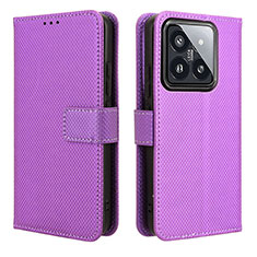 Leather Case Stands Flip Cover Holder BY1 for Xiaomi Mi 14 Pro 5G Purple