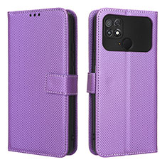 Leather Case Stands Flip Cover Holder BY1 for Xiaomi Poco C40 Purple