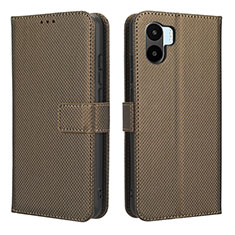 Leather Case Stands Flip Cover Holder BY1 for Xiaomi Poco C50 Brown