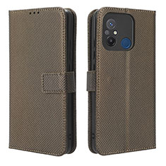 Leather Case Stands Flip Cover Holder BY1 for Xiaomi Poco C55 Brown