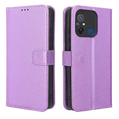 Leather Case Stands Flip Cover Holder BY1 for Xiaomi Poco C55 Purple