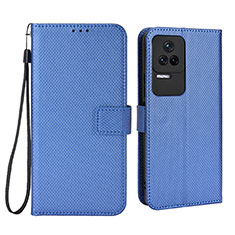 Leather Case Stands Flip Cover Holder BY1 for Xiaomi Poco F4 5G Blue