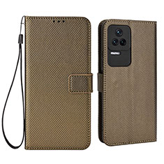 Leather Case Stands Flip Cover Holder BY1 for Xiaomi Poco F4 5G Brown