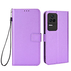 Leather Case Stands Flip Cover Holder BY1 for Xiaomi Poco F4 5G Purple