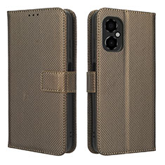 Leather Case Stands Flip Cover Holder BY1 for Xiaomi Poco M4 5G Brown