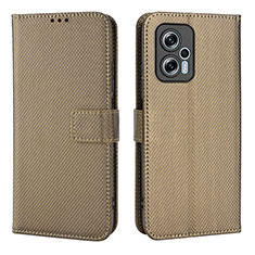 Leather Case Stands Flip Cover Holder BY1 for Xiaomi Poco X4 GT 5G Brown