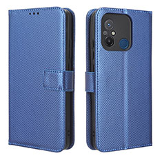 Leather Case Stands Flip Cover Holder BY1 for Xiaomi Redmi 12C 4G Blue