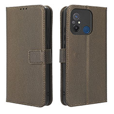 Leather Case Stands Flip Cover Holder BY1 for Xiaomi Redmi 12C 4G Brown
