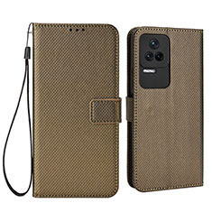 Leather Case Stands Flip Cover Holder BY1 for Xiaomi Redmi K50 5G Brown