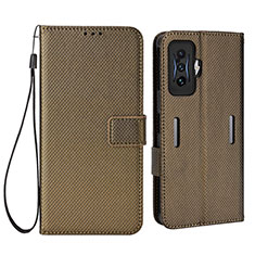 Leather Case Stands Flip Cover Holder BY1 for Xiaomi Redmi K50 Gaming AMG F1 5G Brown