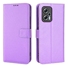 Leather Case Stands Flip Cover Holder BY1 for Xiaomi Redmi K50i 5G Purple