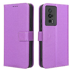 Leather Case Stands Flip Cover Holder BY1 for Xiaomi Redmi K60 5G Purple