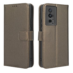 Leather Case Stands Flip Cover Holder BY1 for Xiaomi Redmi K60 Pro 5G Brown