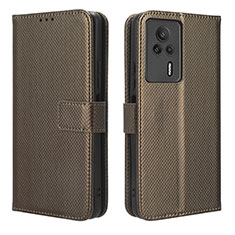 Leather Case Stands Flip Cover Holder BY1 for Xiaomi Redmi K60E 5G Brown