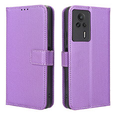 Leather Case Stands Flip Cover Holder BY1 for Xiaomi Redmi K60E 5G Purple