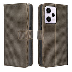 Leather Case Stands Flip Cover Holder BY1 for Xiaomi Redmi Note 12 Pro+ Plus 5G Brown