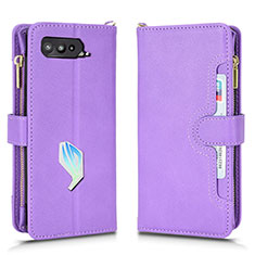 Leather Case Stands Flip Cover Holder BY2 for Asus ROG Phone 5 Ultimate Purple