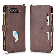 Leather Case Stands Flip Cover Holder BY2 for Asus ROG Phone 5s Brown