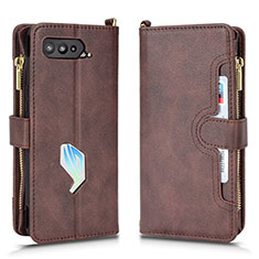 Leather Case Stands Flip Cover Holder BY2 for Asus ROG Phone 5s Pro Brown