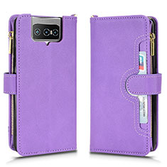 Leather Case Stands Flip Cover Holder BY2 for Asus Zenfone 7 Pro ZS671KS Purple