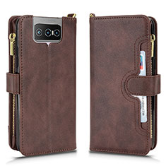 Leather Case Stands Flip Cover Holder BY2 for Asus Zenfone 7 ZS670KS Brown