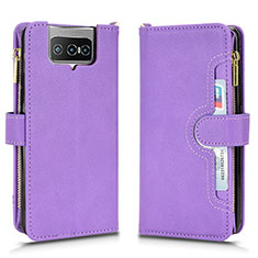 Leather Case Stands Flip Cover Holder BY2 for Asus ZenFone 8 Flip ZS672KS Purple