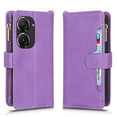 Leather Case Stands Flip Cover Holder BY2 for Asus Zenfone 9 Purple