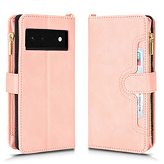 Leather Case Stands Flip Cover Holder BY2 for Google Pixel 6 5G Rose Gold