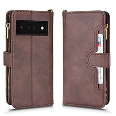 Leather Case Stands Flip Cover Holder BY2 for Google Pixel 6 Pro 5G Brown