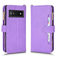 Leather Case Stands Flip Cover Holder BY2 for Google Pixel 6a 5G Purple