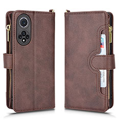 Leather Case Stands Flip Cover Holder BY2 for Huawei Nova 9 Brown