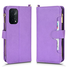 Leather Case Stands Flip Cover Holder BY2 for Oppo A54 5G Purple