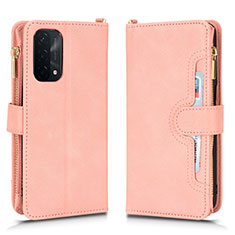 Leather Case Stands Flip Cover Holder BY2 for Oppo A54 5G Rose Gold