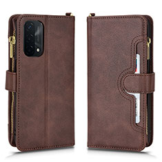 Leather Case Stands Flip Cover Holder BY2 for Oppo A74 5G Brown