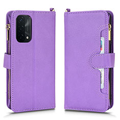 Leather Case Stands Flip Cover Holder BY2 for Oppo A74 5G Purple