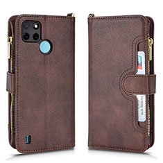 Leather Case Stands Flip Cover Holder BY2 for Realme C25Y India Brown